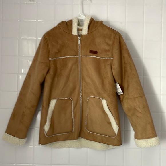 Koolaburra by UGG, color khaki hoodie jacket, size 14-16. Made with faux fur - Picture 4 of 17